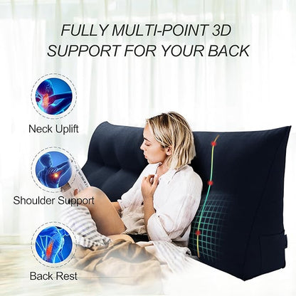 WOWMAX 85% Linen 15% Cotton Blend Headboard Pillow – California King Size Reading Wedge Backrest for Bed, Handmade Firm Support Bolster Cushion with Removable Cover, Premium Bed Rest Pillow, Blue