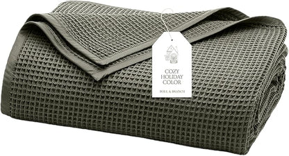 BOLL & BRANCH Waffle Bed Blanket - Full/Queen, Juniper - Luxury 100% Organic Cotton - Soft, Lightweight and Breathable - Textured Waffle Weave