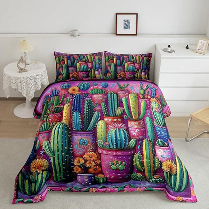 3D Cactus Comforter Set Toddler Size Western Bohemia Rustic Bedding Set Bedroom Decor Tropical Nature Botancial Quilt Set for Kids Boys Girls Exotic Tribal Style Duvet Insert 2Pcs