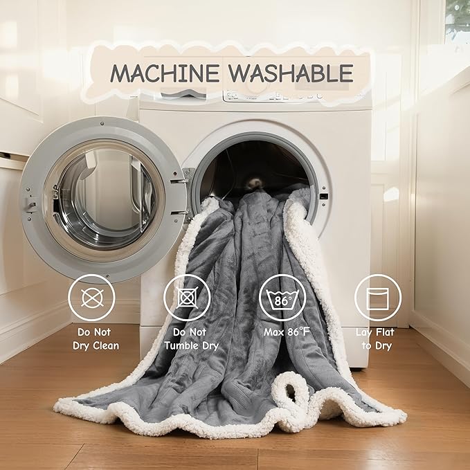 Electric Heated Blanket Throw Size 50"x60", Soft Flannel with Overheat Protection, 6 Adjustable Heat Settings & 3-Hour Auto-Off Timer, Fast Heating for Winter Comfort, Light Grey