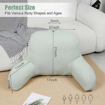 Reading Pillow, Silk Back Support Pillow for Bed Sitting Up, Large Bed Rest Pillow with Arms for Adults,Back Support for Couch and Chair, Green