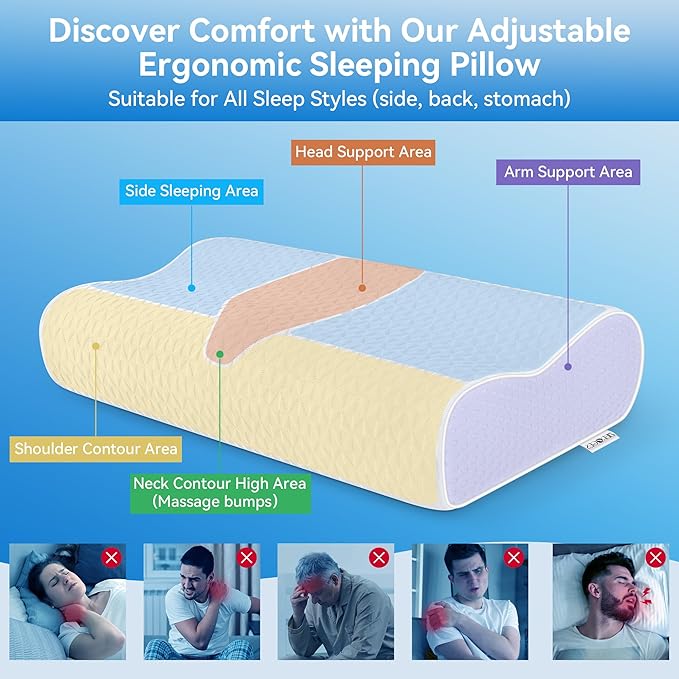 Cervical Neck Pillow King Size - Cooling Sandwich Dynamic Memory Foam Pillows for Sleeping, Adjustable Contour Ergonomic Orthopedic for Side, Back & Stomach Sleepers Soft, White