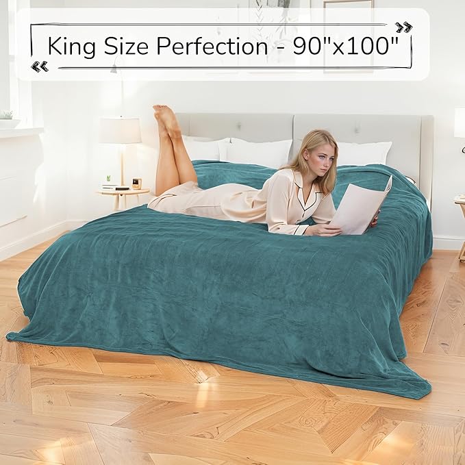 Electric Heated Blanket King Size 90"x100" - Dual-Sided with Microplush & Sherpa Fabric, 4 Heat Settings & 10 Hours Auto Off, Dual Controller, Machine Washable - Teal Green