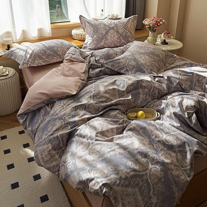 AOJIM Romantic Style Unique Pattern Duvet Cover Set for Kids Adults, Pure Cotton Soft Comforter Cover Set 3pcs, 1 Multicolored AB Version Quilt Cover Queen Size and 2 Matching Pillowcases, No Quilt