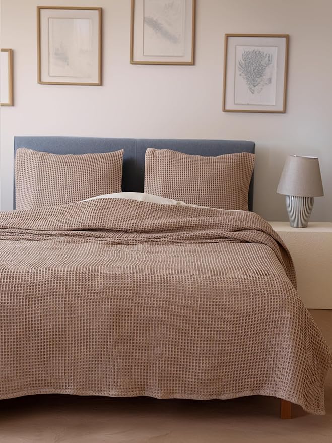 Premium Waffle Blanket Twin Size Brown - Premium Quality, 100% Turkish Cotton, Light and Airy Waffle Weave All-Season Quilt - Luxury Decorative Bedspread (Brown, Twin 63" x 91" Inch)