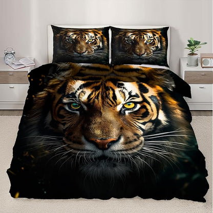 Tiger Duvet Cover King Size, African Tiger Bedding Set 3 Piece Bedroom Decor Tropical Wild Animal Comforter Cover and 2 Pillow Sham with Zipper Closure