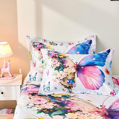 7 Piece Butterfly Comforter Set Queen Size 3D Colorful Floral Butterflies Bedding Set for Kids Girls Women for Birthday
