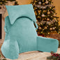 Portable Reading Pillows with Headrest for Bed Sitting Up(Lake Blue Oeko-Tex), Velvet Back Pillow with Arms & Pockets for Adults, Support Memory Foam Bed Pillow for Dorm/Watching/Gaming