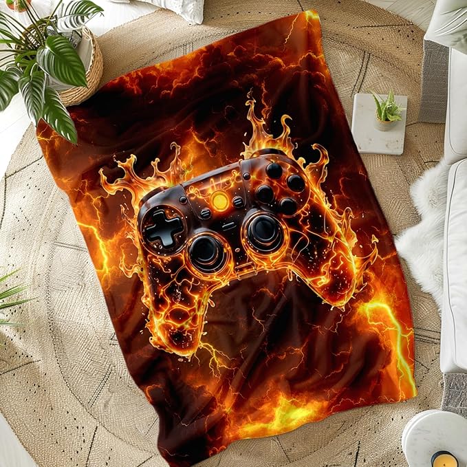 Gamer Blanket for Kids Boys Blankets Gift for Son Grandson, Cool Cozy Soft 50 x 40 Inches Flannel Throws for Bed Travel Sofa Living Room