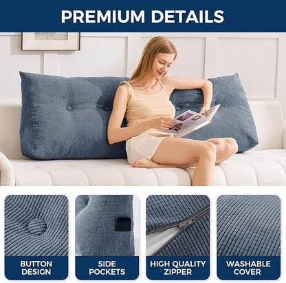 Headboard Pillow King, Triangle Pillows for Headboard, Head Board Backrest Wedge Pillow for Reading Sitting Working, Daybed Pillows with Removable Cover for Bed Dorm Sofa, Navy Blue