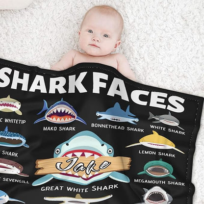Custom Shark Faces Blankets Gifts for Birthday Son Daughter Brother Friends On Bed Sofa,Personalized Premium Flannel Blankets for Christmas Thanksgiving, All Season Use 30''x 40'' -XS