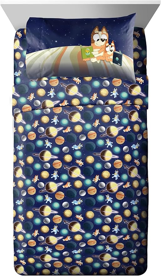 Jay Franco Kids Comforter Set Includes Sheets and Pillow Covers - Soft and Cozy Bed Set for Stylish Room Decor, Blue - Bluey & Bingo, 5 Piece Twin