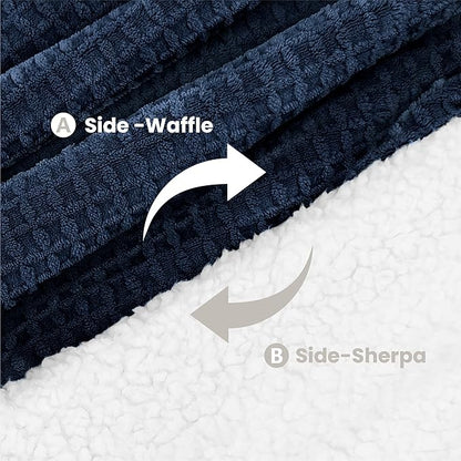 Heated Blanket Electric Blanket Twin Waffle, 62x84 Inches Sherpa Fleece Fast Heating Blanket 6 Heating Levels & 10 Hours Auto Off ETL Certification, Navy Twin