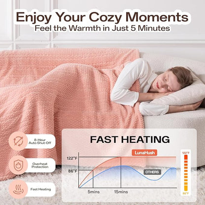 Heated Blanket Electric Blanket King Size, 90" x 100" Fast Heating Blanket with Dual Control 8 Heating Levels & 10 Hours Auto Off, Machine Washable, ETL & FCC Certification, Pink
