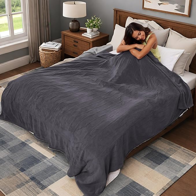 Electric Heated Blanket 62"x84" Twin Size, Soft Coral Fleece with 4 Heating Levels and 10 Hours Auto-Off, Machine Washable, Cozy Plush Fabric for Home, Dark Gray