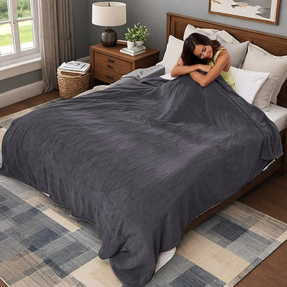 Electric Heated Blanket 62"x84" Twin Size, Soft Coral Fleece with 4 Heating Levels and 10 Hours Auto-Off, Machine Washable, Cozy Plush Fabric for Home, Dark Gray