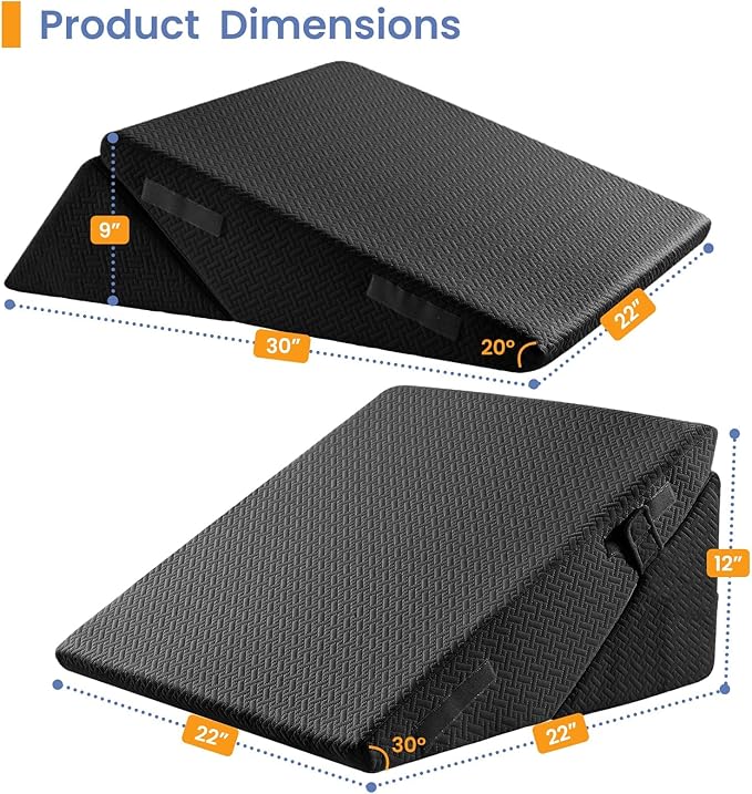 Sasttie Wedge Pillow for After Surgery, Adjustable Bed Wedge Pillow Headboard for Acid Reflux, Sleeping, Neck & Back Support, with Removable Cover, Black