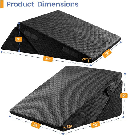 Sasttie Wedge Pillow for After Surgery, Adjustable Bed Wedge Pillow Headboard for Acid Reflux, Sleeping, Neck & Back Support, with Removable Cover, Black
