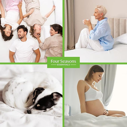 Four Seasons Essentials Queen Size Waterproof Mattress Protector - Cooling Viscose derived from Bamboo Fitted Sheet Mattress Cover - Quilted Jacquard Pad Protects from Dust Allergens