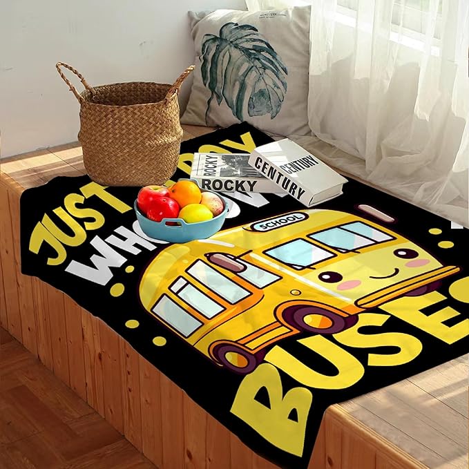 Khumbhira Funny Yellow School Bus Blanket Just A Boy Who Loves Buses Blanket for Boys Kids Warm Plush Lightweight School Buses Throw Blanket for Couch Sofa Bed All Season Use 90"x120"-XL
