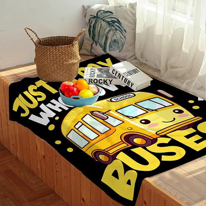Khumbhira Funny Yellow School Bus Blanket Just A Boy Who Loves Buses Blanket for Boys Kids Warm Plush Lightweight School Buses Throw Blanket for Couch Sofa Bed All Season Use 90"x120"-XL