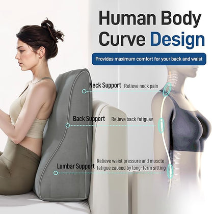Daneey Reading Pillows for Sitting in Bed Adult Back Pillow for Bed Sitting Up, Back Support Pillow for Bed, Foam Wedge Pillow for Neck, Lumbar, Back, Gray, 20 * 9 * 22IN, Velvet