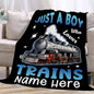 Boy Who Loves Trains Blanket Custom Train Blankets for Boys Men Flannel Cozy Quilt Gift for Train Lovers for Beding Sofa Couch-60x50 Inches