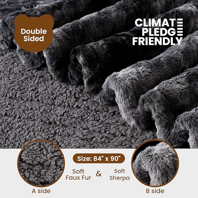 Bearhug Heated Blanket with Dual Controls Electric Heating Blankets Auto Shutoff Electric Blanket Machine Washable Overheat Protection Marble Black Queen Size 84"x 90"