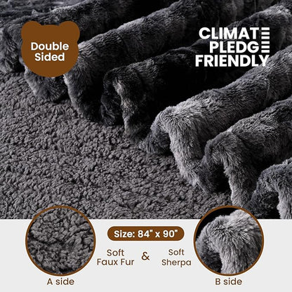 Bearhug Heated Blanket with Dual Controls Electric Heating Blankets Auto Shutoff Electric Blanket Machine Washable Overheat Protection Marble Black Queen Size 84"x 90"