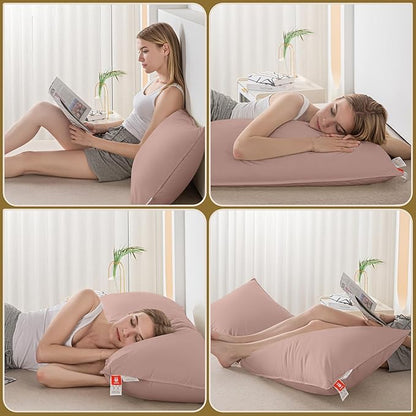 Goose Down Body Pillows for Adults, Large Body Pillow for Side Sleeper, Hugging Feather Body Pillow Insert, Cooling Full Length Long Pillow for Bed with 100% Organic Cotton Shell, (Pink 20"x72")