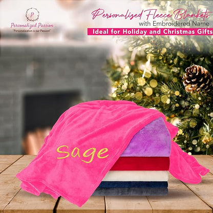 Personalized Blankets for Adults - Custom Blanket with Embroidered Name or Monogram - Soft Fleece Throw Cover for Bed & Couch - Hot Pink (60"x80")
