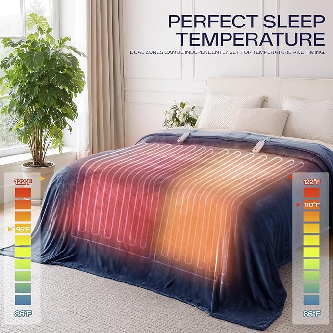 Electric Blanket Queen Size, Heated Blanket Soft Flannel Heating Blanket Queen Size with 10 Hours Auto Off, 8 Heating Levels, Machine Washable ETL Certification (Navy Blue, 84" x 90")