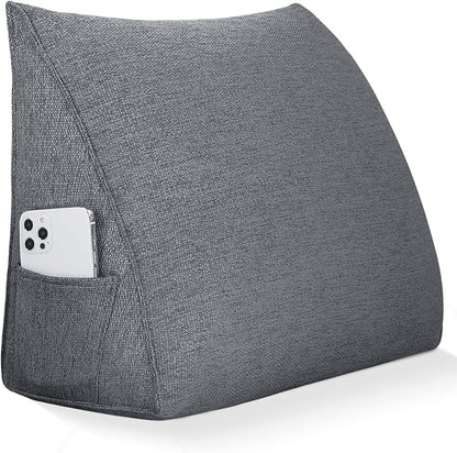 Wedge Headboard Reading Pillow for Bed Linen Triangular Backrest Bolster Pillow for Sitting Up Daybed Cushion Lumbar Body Support Positioning for Headboard, Couch, Dorm, Darkgrey