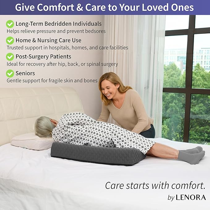 Lenora Bed Sore Pillow Set, Positioning Wedge Pillow with Extra Auxiliary Pillow, Bed Sore Cushion with Non-Skid Fabric, Prevent BedSores, Provide Comfort for Bedridden Patients, Gray