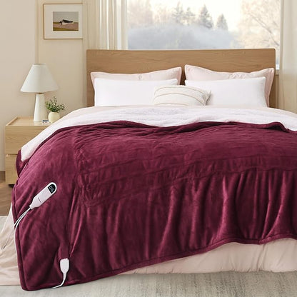 Bedsure Electric Blanket Full Size - Soft Flannel Heated Blanket, Fast Heating with 10 Time Settings & 6 Heat Settings, Warm Gift for Grandma (72x84 inches, Red)