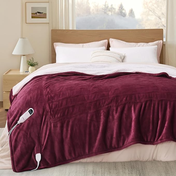 Bedsure Electric Blanket Twin - Soft Flannel Heated Blanket, Fast Heating with 10 Time Settings & 6 Heat Settings, for Grandma, Women, Men (62x84 inches, Red)