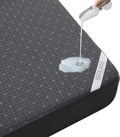 BEDLORE Queen Mattress Protector, Waterproof Noiseless Mattress Cover with Deep Pocket for 6-18 inches Mattress, Soft Breathable Mattress Pad Machine Washable (Dark Gray)