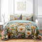 QOOMO Flower Quilt Set Full/Queen Size,Floral Bedspread Coverlet Set,Embroidered Flower 3Pcs Bedding Set Printed Quilt with 2 Pillowcases,Soft and Lightweight,for All Seasons