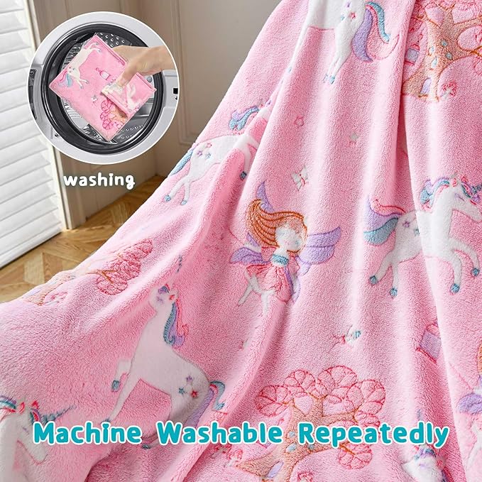QSTEHEML Unicorns Glow in The Dark Blanket for Girls,Unicorns Gifts for Girls Age 3 4 5 6 7 8 9 10 11 12 Year Old, Soft Throw Blanket for Kids Girls- Christmas Birthday Bedroom Decor 50"×60"