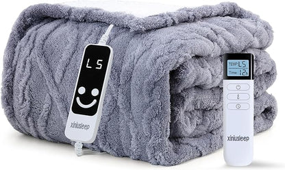 Heated Blanket Electric Blanket 50"x60", Soft Taffeta Sherpa Electric Throw with 5 Heating Level & 1-12 Hour Auto Off, Heated Throw with Overheating Protection, Machine Washable(Light Grey)
