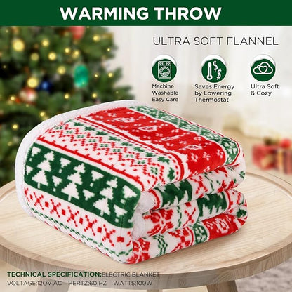 Westinghouse Heated Throw Blanket, Super Soft Flannel to Sherpa Electric Throw with 6 Heating Levels & 2-10 Hours Auto Off, Fast Heating & Overheat Protection, 50x60 Inch, Christmas Tree