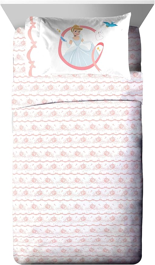 Jay Franco Kids Comforter Set Includes Sheets and Pillow Covers - Soft and Cozy Bed Set for Stylish Room Decor, Pink - Princess Cinderella, 5 Piece Twin Size Bedding
