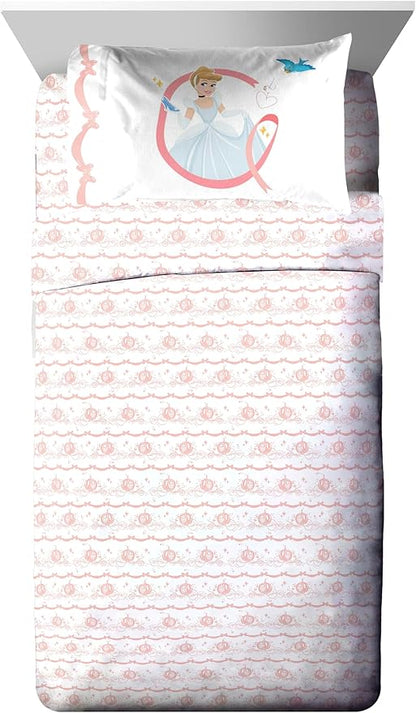Jay Franco Kids Comforter Set Includes Sheets and Pillow Covers - Soft and Cozy Bed Set for Stylish Room Decor, Pink - Princess Cinderella, 5 Piece Twin Size Bedding