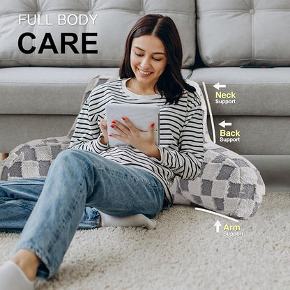 Aimuan Checkered Reading Pillow Bed Rest Wedge Backrest Checkerboard Pillow with Arms Back Support for Sitting Up in Bed Cushion Incline Rest Sleeping Snoring Pillow (Grey,Standard)