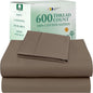 California Design Den Twin XL Sheet Set, 600 Thread Count Sateen, 100% Cotton Deep Pocket Sheets, Soft, Cooling Brown Sheet Set, Hotel-Quality Bedding (Mushroom - Taupe Brown)