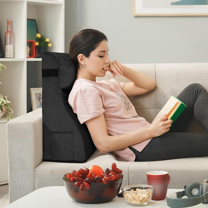 Daneey Reading Pillows for Sitting in Bed Adult Back Pillow for Sitting Up, Back Support Pillow for Bed, Foam Wedge Pillow for Neck, Lumbar, Back, Black, 20 * 9 * 22IN, Velvet