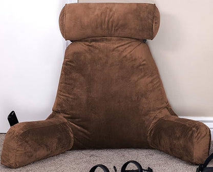 Husband Pillow XXL - Reading Pillow Bed Chair with Arms & Back Support - Chocolate - Back Pillow for Bed Sitting Up - Bed Rest Arm Pillow - Comfy Reading Pillow for Adults