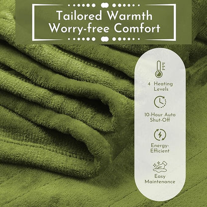 Electric Heated Blanket 72"x84" Full Size Microplush Cover Blanket, 5 Heat Settings & 10 Hours Auto Off, Cozy & Warm for All Night, Machine Washable, Light Grass Green