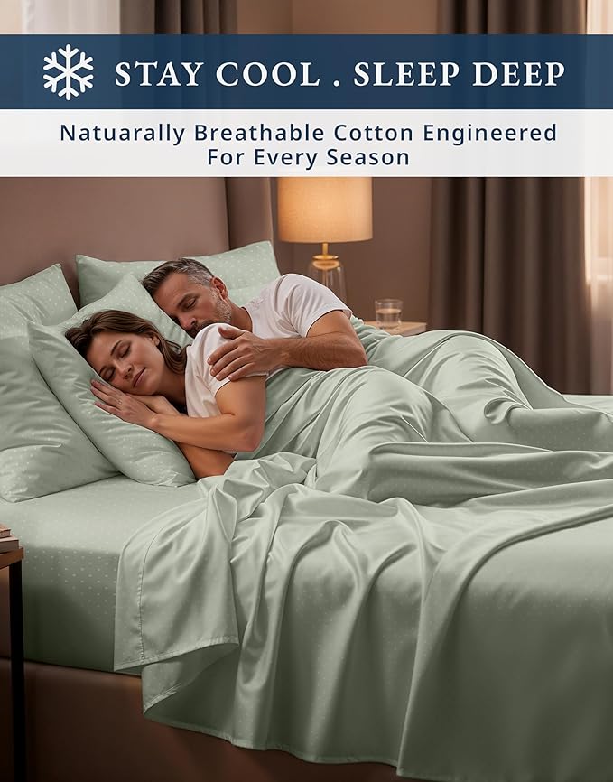 LANE LINEN 100% Egyptian Cotton Bed Sheets - 4PC Calking Sheets Set, Long Staple Cotton Bedding Sheet, Luxury Hotel Sheet Fits Upto 15" Mattress, Swiss Dot - Mineral