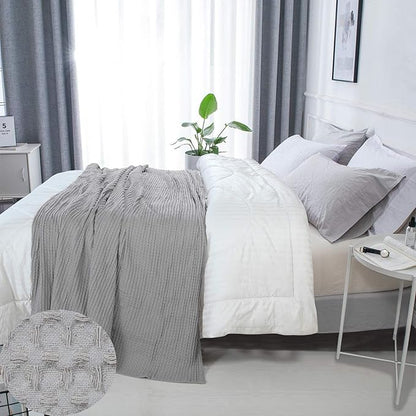 HILLFAIR 100% Combed Cotton Blanket– King Size Bed Blankets– Warm Soft All Season Breathable Lightweight Summer Blankets– Waffle Weave Home Decor Bed Blanket- Khaki King Bed Cotton Blankets/Bedcovers